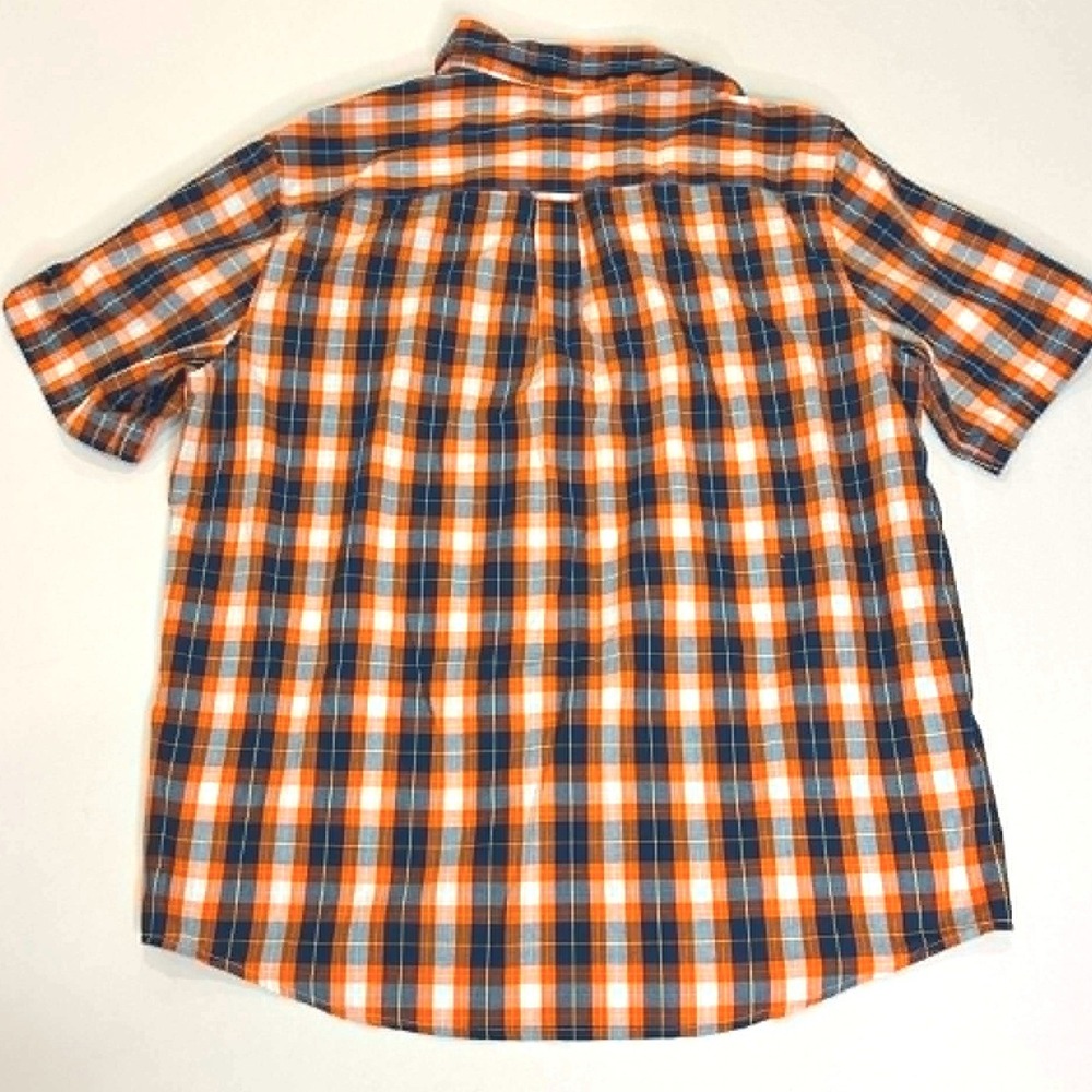 Chaps Mens XXL Easy Care Plaid Button Down Shirt Orange Navy Blue Short Sleeve - Picture 9 of 9